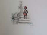 a drawing of a person standing on a step