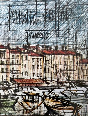 sketches of boats docked in a harbor with buildings in the background
