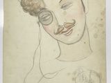 un vieux dessin représentant une femme aux cheveux bouclés et portant une moustache