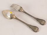two silver spoons and a fork on a white surface