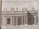 a drawing of a building with statues on the top of it