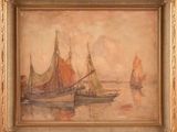 an image of a painting of boats in a body of water
