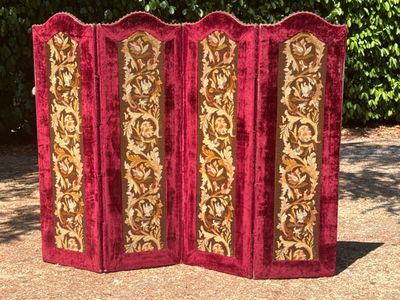 Ancien paravent en velours avec tapisserie aux points - Objet d'art