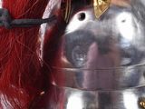 a close up of a helmet on a mannequin head