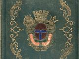 un vieux livre dont la couverture représente une couronne et un bouclier