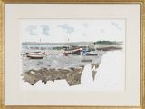 a picture of a painting of boats on the water