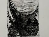 drawing of a black and white image of a boat in the water