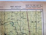 an old map of the area with a red line on it