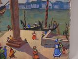 a painting of a group of people on the beach