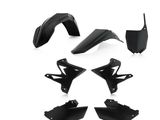 a set of black motorcycle fenders and fender guards on a white background