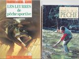 two books on a table with a man holding a fish