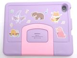 a purple and pink tablet with stickers on it