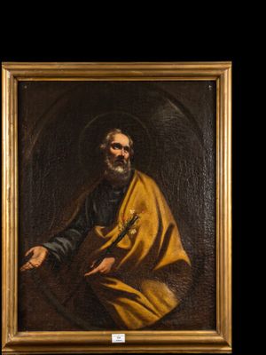 a painting of a man in a yellow robe holding a sword