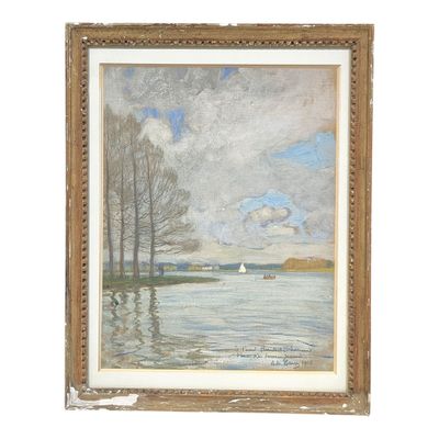 une image d'une peinture représentant un bateau dans l'eau