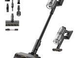 a close up of a cordless vacuum cleaner on a white background