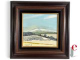 an oil painting of a landscape with hills in the distance