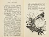 an open book with a drawing of a boat on it