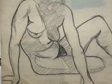 drawing of a woman sitting on the ground with her hands on her knees