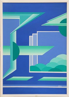 an image of a painting of a blue and green abstract landscape
