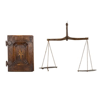 an image of a scale and a book on a white background