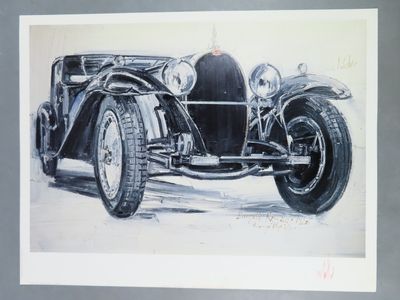 dessin représentant une vieille voiture en noir et blanc