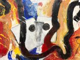 tableau représentant un homme coiffé d'un chapeau et tenant un serpent