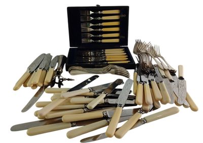 many different types of knives and forks in a case