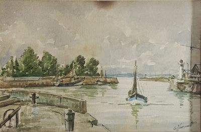 a watercolor painting of a sailboat on the water