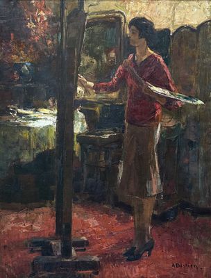 Alfred T. BASTIEN (1873-1955) L'atelier du peintre, huile su…