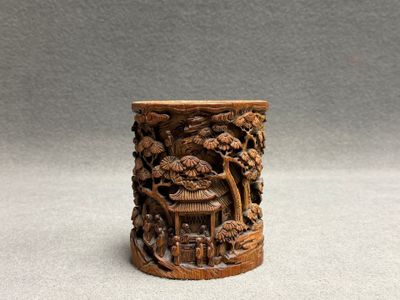 Pot à pinceau bitong en bambou sculpté de paysages et temple…