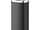 a black trash can with a metal lid on a white background