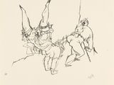 a drawing of two people on a horse with a man on the back of it