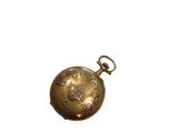 a gold pocket watch on a white background with the words art flow below it