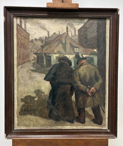 Aristide DELANNOY (1874-1911) « Les mineurs à Roubaix 59 ». Huile...