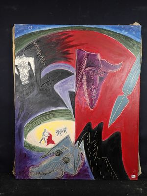 une image représentant un tableau où figurent un homme et une femme vêtue d'une robe rouge