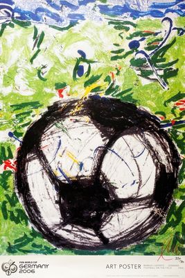 painting of a soccer ball in a field of green grass