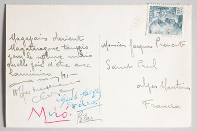a postcard with a picture of a man and a woman on it