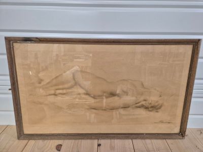 Ch. PONSARD (XX). Nu étendu Lithographie, signée - Photo 1