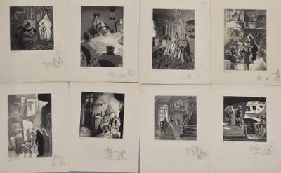 plusieurs photographies en noir et blanc représentant des personnes dans un salon