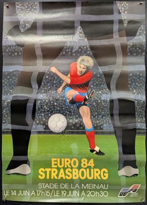a poster of a soccer player kicking a soccer ball