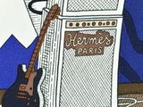 an image of a painting of a guitar in front of a refrigerator