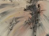 abstract painting of a white butterfly on a black and white background