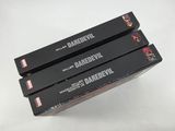 three books are stacked on top of each other on a table