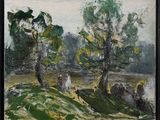 une image d'une peinture représentant un groupe de personnes dans un champ