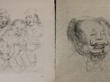two drawings of a man with a beard and a woman with a child