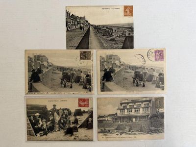 plusieurs anciennes cartes postales représentant des personnes et des véhicules dans une rue