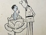 dessin représentant un personnage de bande dessinée, un homme en uniforme militaire, en train de parler à une femme