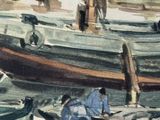 a painting of a man in a boat on the water