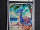a close up of a pokemon card on a black surface