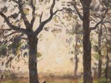 an oil painting of a person sitting under a tree in a field